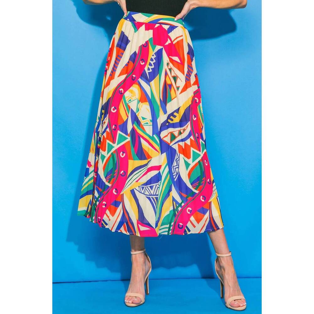 NEW FLYING TOMATO yours & mine woven midi skirt in ivory/fuchsia